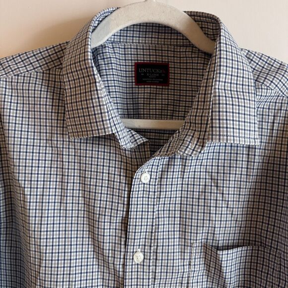 Mens UNTUCKit Size XL Blue/Gray Plaid Check Long Sleeve Performance Button Down - Picture 1 of 5